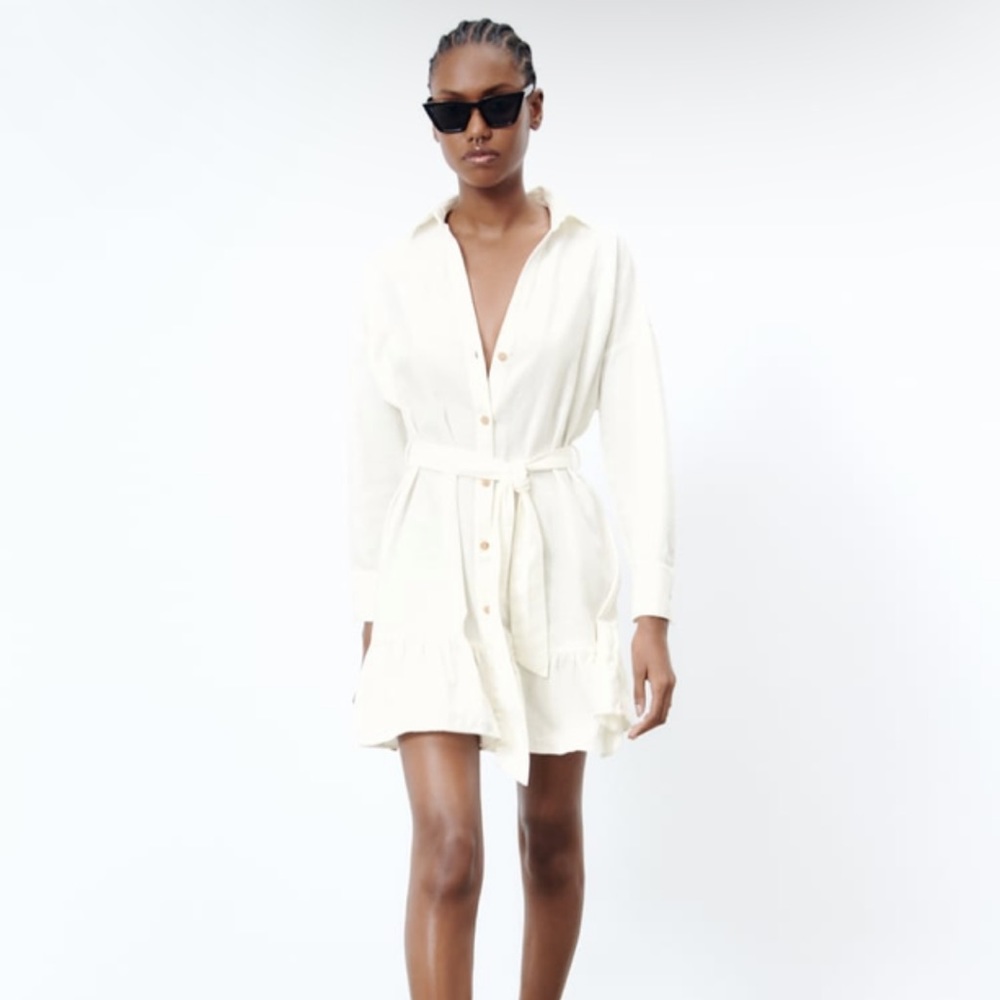 ZARA WHITE LINEN SHIRT DRESS MEDIUM